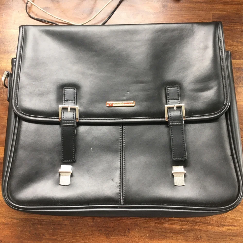 Alpine Swiss Black Laptop Briefcases messenger bag